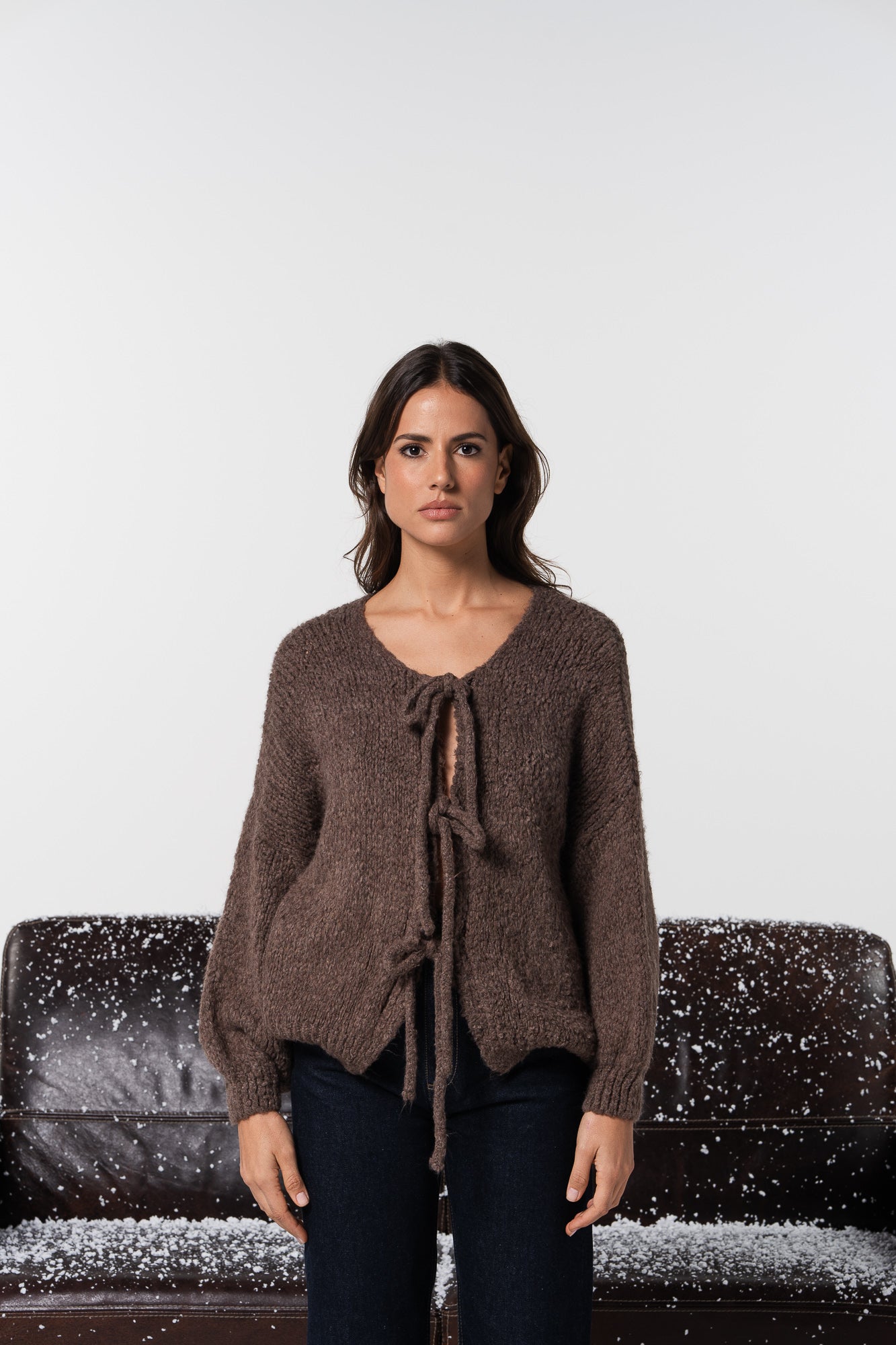 Brown Knitted Sweater with Bows